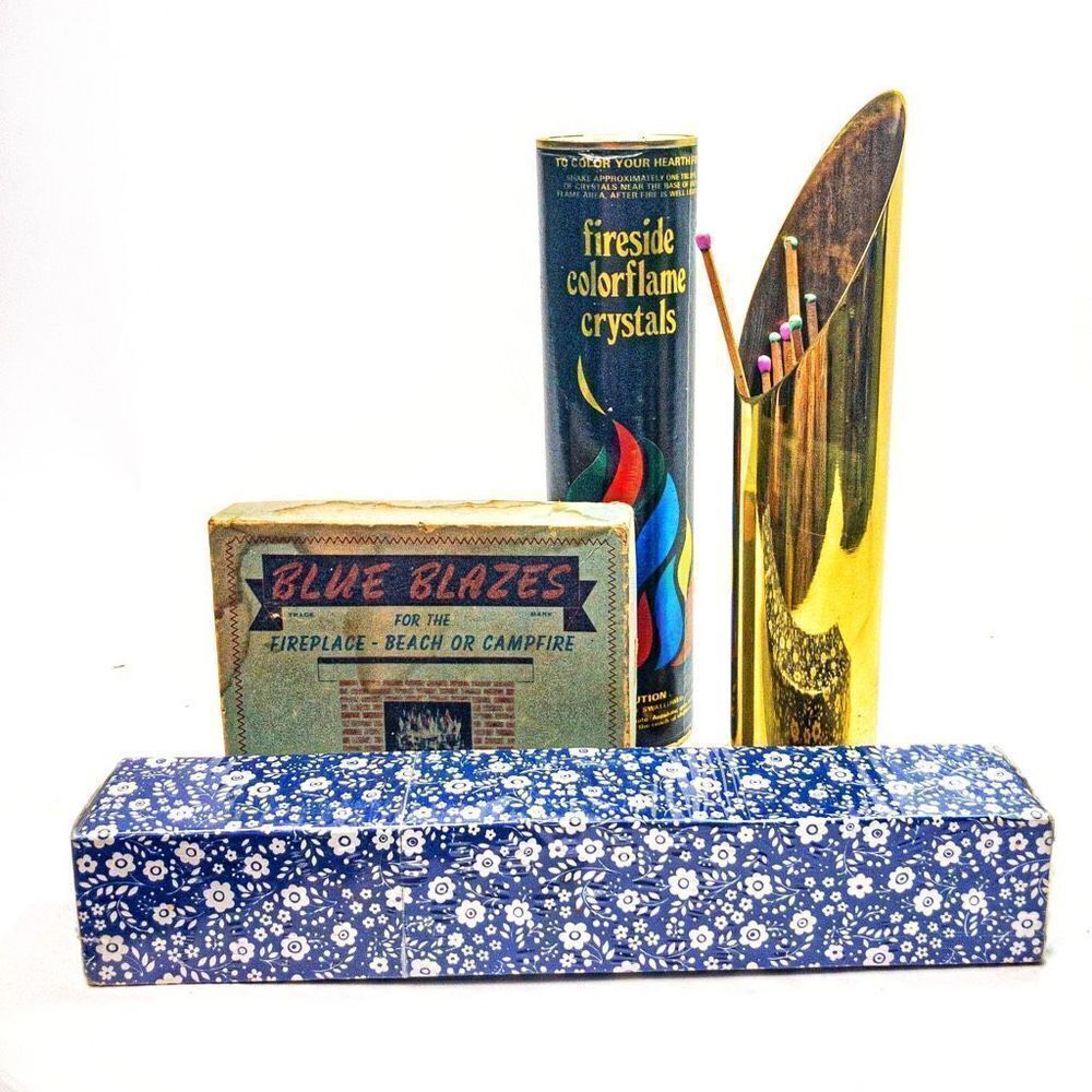 Pyromaniac Bundle: NIB Extra-Long Hearth Matches, Brass Match Holder,
